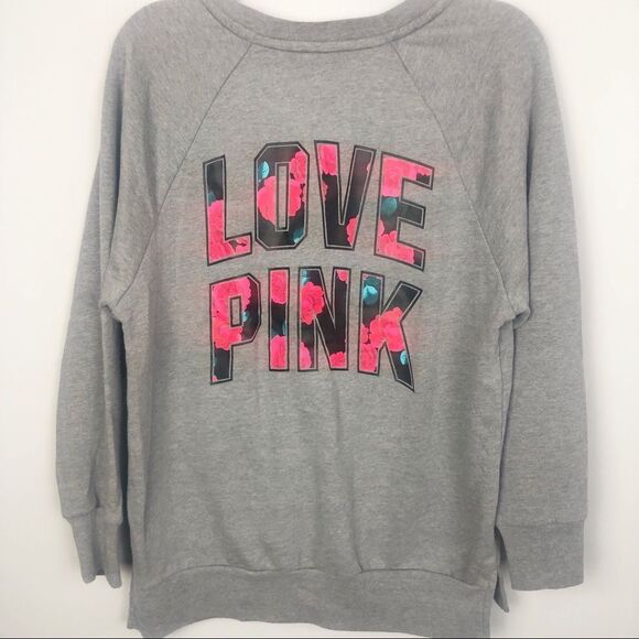 VICTORIA’S SECRET PINK | Love Pink Rose Graphic Gray Crewneck Sweatshirt Size S - Picture 1 of 8